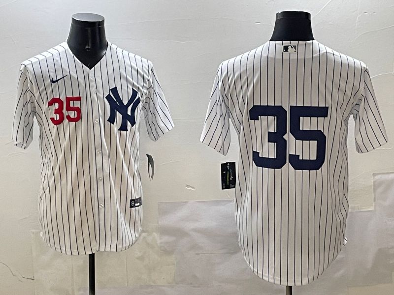 Men New York Yankees 35 No Name White Stripe Game 2025 Nike MLB Jersey style 7